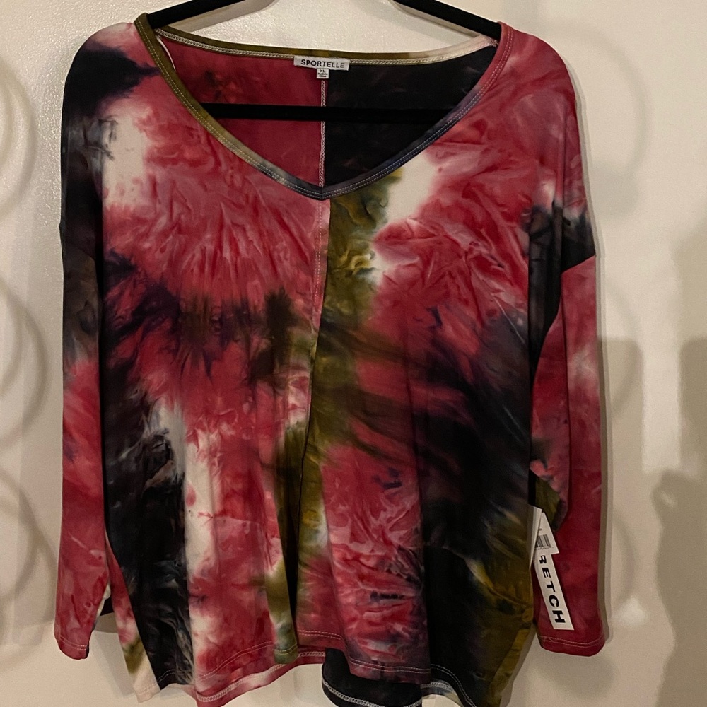 NWT Sportelle 3/4 length sleeve tee tie dye soft